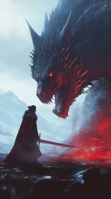 Fierce dragon meets lone hero in a blazing icy standoff