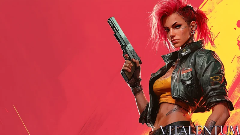 Neon outlaw stands blazing against a wild crimson skyline.