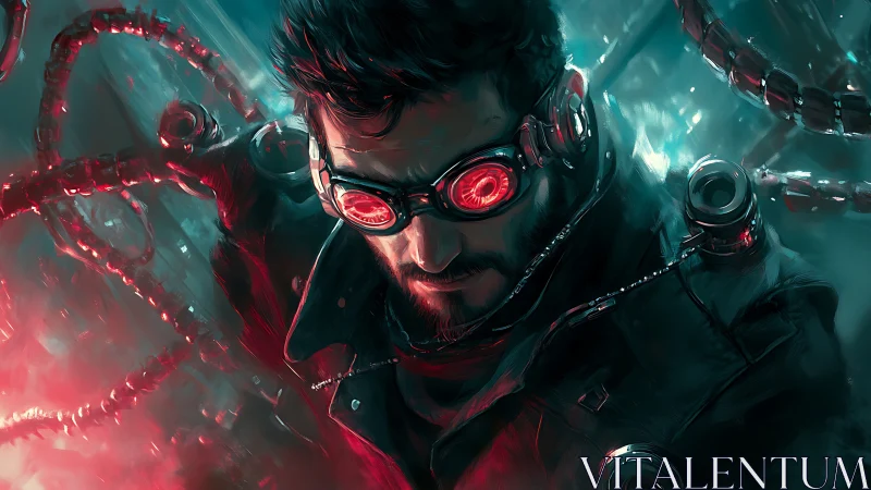 Cybernetic operative with red optics directs autonomous tentacles