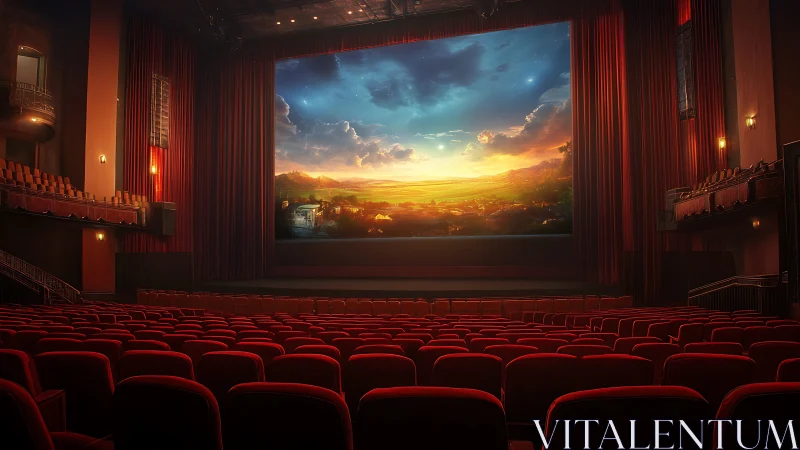 Cozy cinema hall glowing with a dreamy sunset adventure.