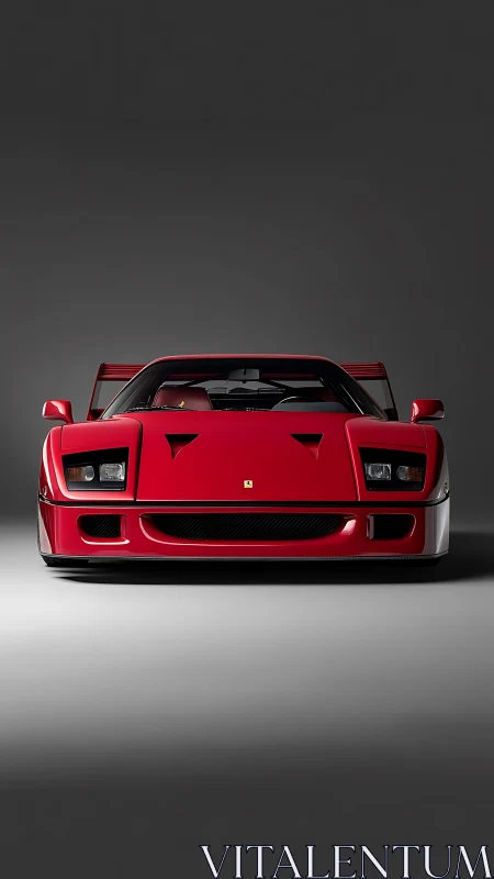 Iconic red supercar front view under studio spotlight.