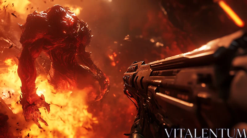 Molten demon lunges as a massive sci fi shotgun answers back