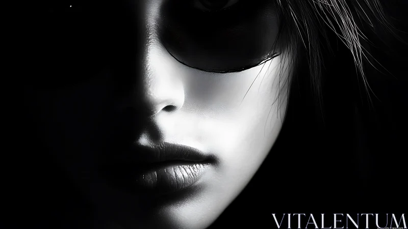 Soft shadows and quiet mystery on a half-lit face.