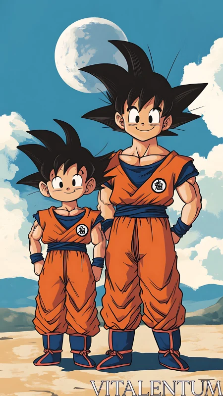 Warmhearted father and son heroes under a bright sky.