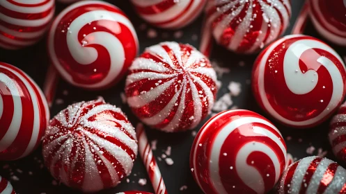 Red and White Candy Ornaments Sparkle with Festive Holiday Charm