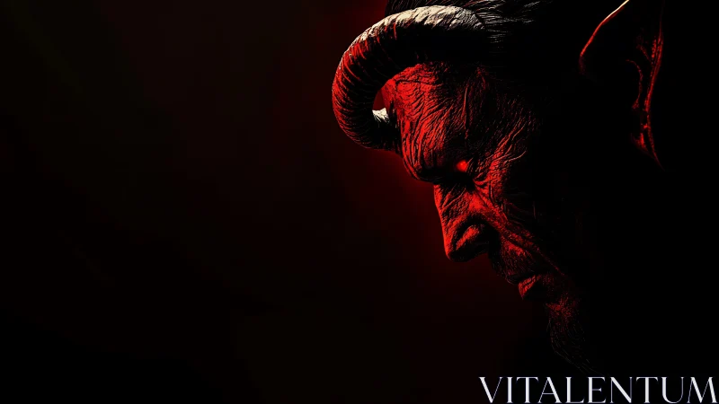 Brooding horned figure glowing in a deep crimson hush.