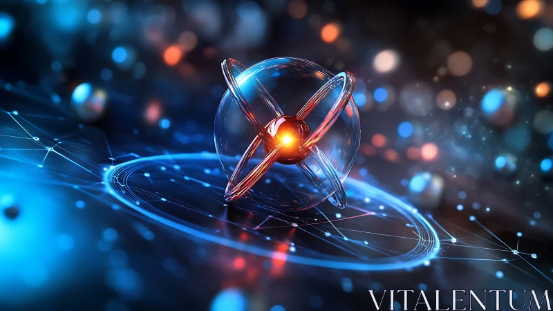 Quantum energy core rendered as glowing orbital sphere construct