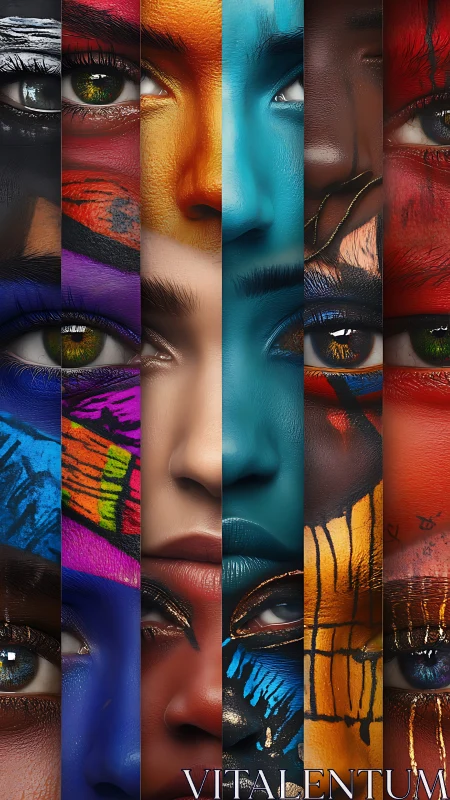 Vibrant painted faces form a powerful mosaic of human diversity