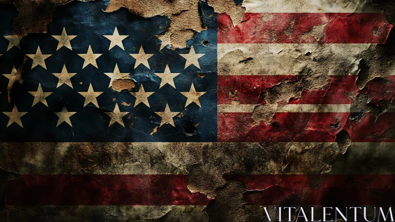 Distressed American flag rendered as corroded textured surface