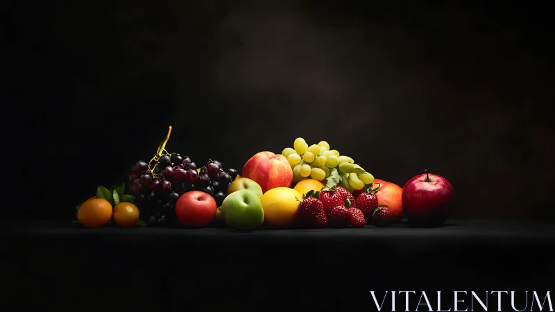 Still life fruit arrangement under dramatic studio light.