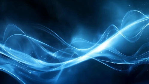 Electric blue wave ribbons sketching light across nightspace.