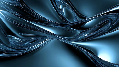 Abstract metallic blue fluid shapes in futuristic digital art style.