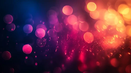 Vibrant abstract bokeh lights in blue, pink, and orange hues.