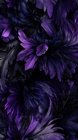 Violet black feather tapestry with swirling layered plumes.