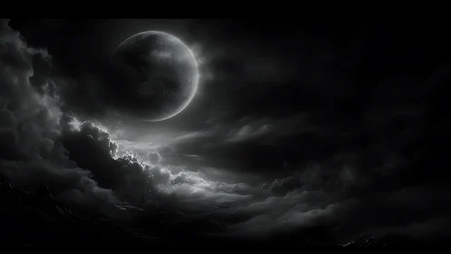 Lunar terminator above storm‑lit cumulonimbus cloud deck