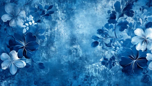Blooms in Twilight Reverie: Indigo Florals on Ethereal Canvas.