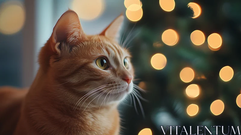 Tabby cat observes surroundings with direct gaze