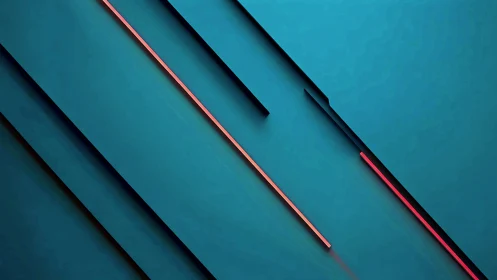 Diagonal teal planes intersected by neon red linear accents