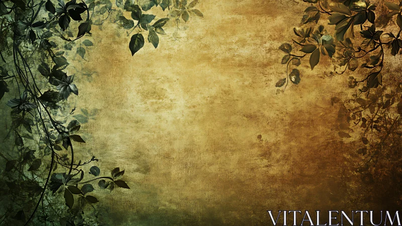 Textured grunge vignette background with dark botanical border