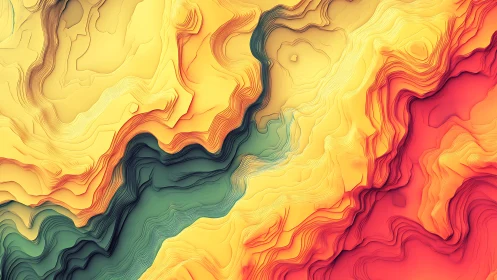 Layered abstract topographic landscape in warm colors