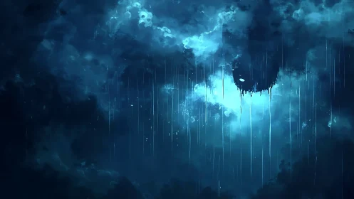 Moonlit void creature emerges through fractured storm clouds