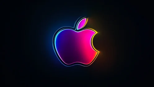 Neon apple emblem glowing with prismatic electric aura.