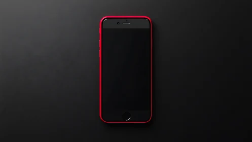 Red smartphone isolated against dark textured background