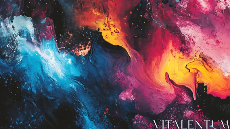 Vibrant nebula swirls merge in cosmic abstract color field