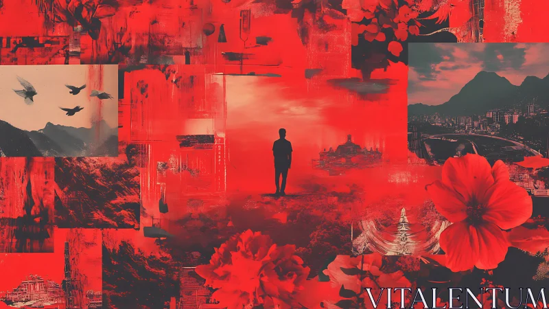 Crimson dreamscapes colliding around a lone wandering silhouette.