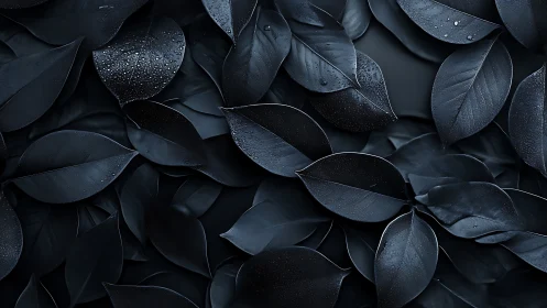 Dark botanical leaf pattern with dewy surface texture.