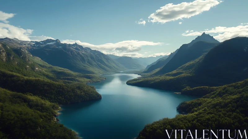 Mountain lake valley under soft daylight clouds.