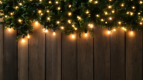 Warm string lights draping over rustic wooden wall background.