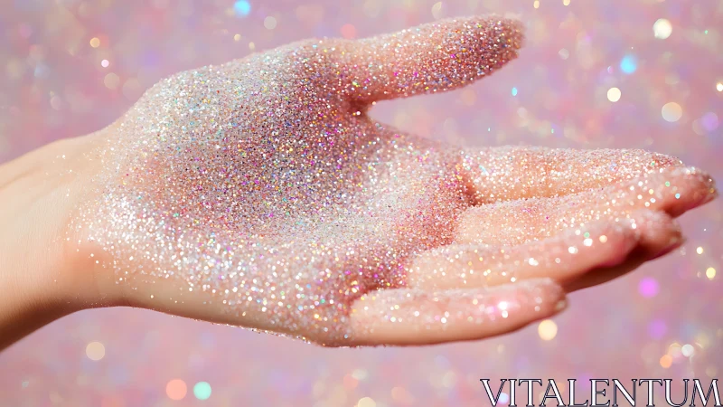 Outstretched hands cradle shimmering pastel glitter light