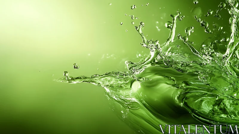Emerald liquid splash captures motion in vivid green tones.