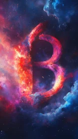 Celestial letter B forged from explosive cosmic nebulae.