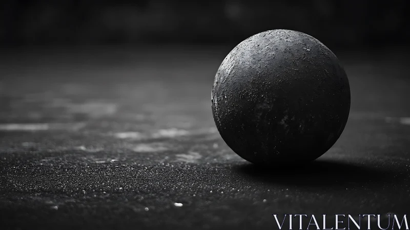 Quiet black sphere resting on a soft shadowed floor.