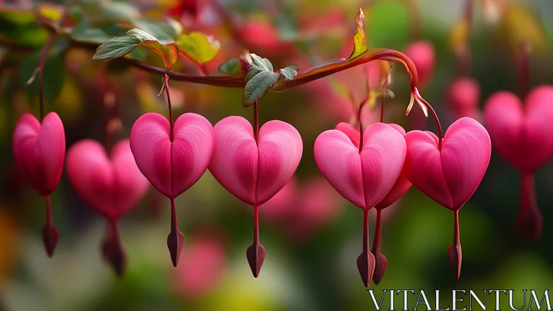 Bleeding Heart Flowers: Pink Heart-Shaped Blossoms on Vine.