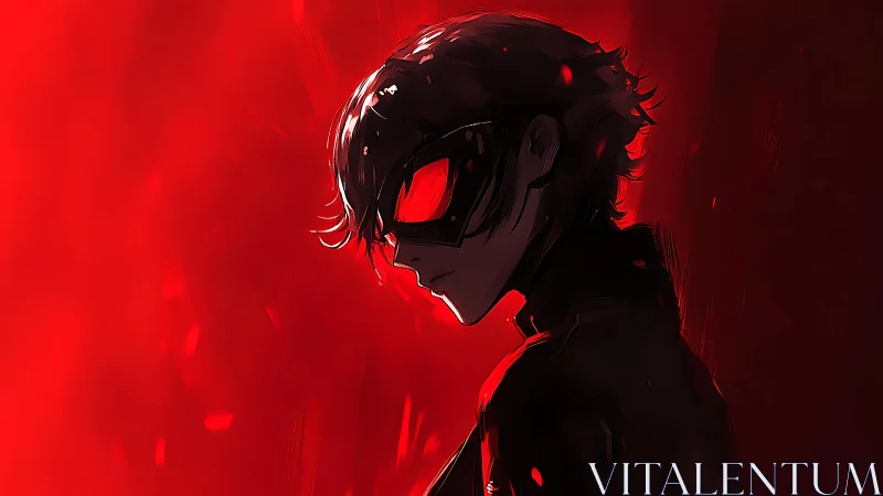 Masked vigilante profile in red backlight digital painting.