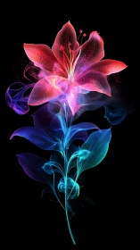 Digital neon flower render shows translucent gradients on black