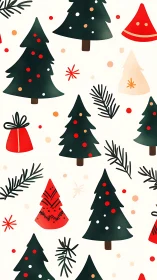 Playful Christmas trees dance across a festive pattern