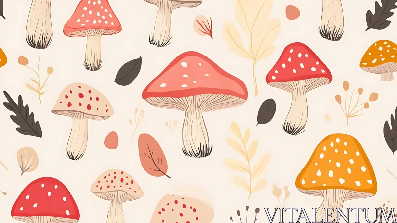Whimsical mushroom pattern with soft autumn botanical accents.