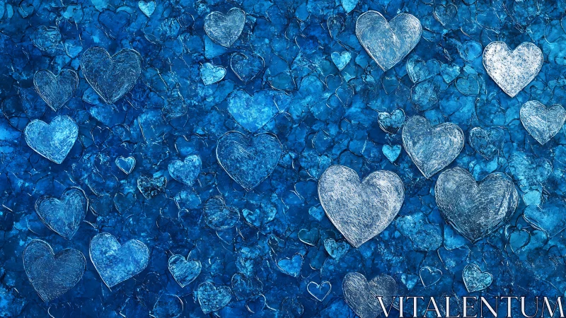 Translucent Blue Hearts Float Across Crystalline Background.
