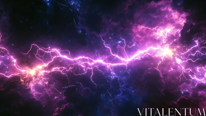 Electric violet lightning splitting dark cosmic clouds.