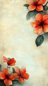 Digital floral border with orange blossoms on textured ground.