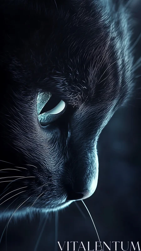 Close-up Profile of Black Cat with Bright Blue Eyes