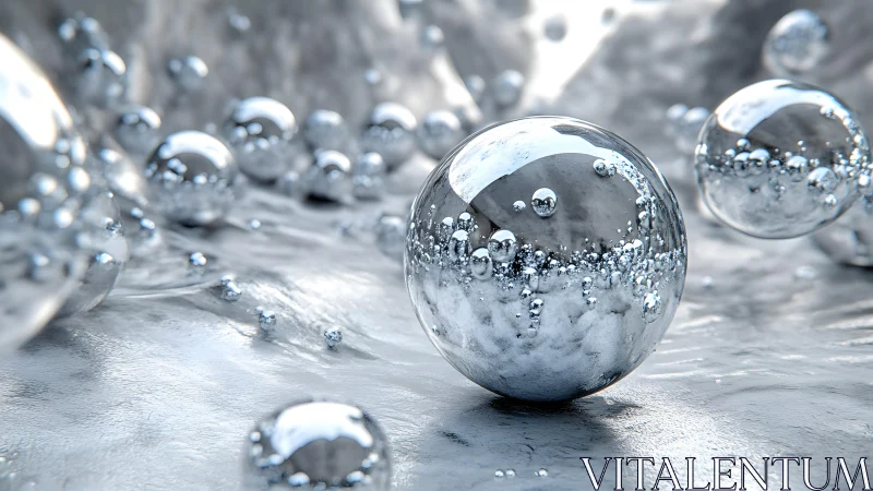 Highly reflective chrome spheres rendered with shallow depth of field