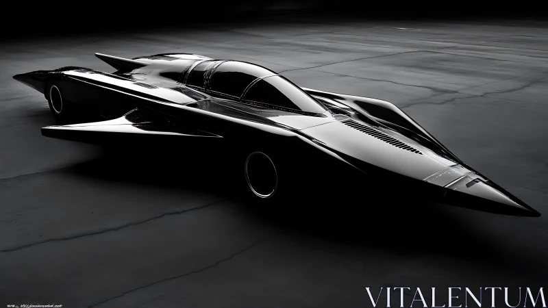 Aerodynamic black concept supercar rendered in low-key lighting