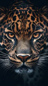 Frontal Jaguar Portrait with Penetrating Amber Eyes and Complex Rosette Patterning.