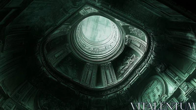 Ornate domed ceiling interior glows through central oculus opening