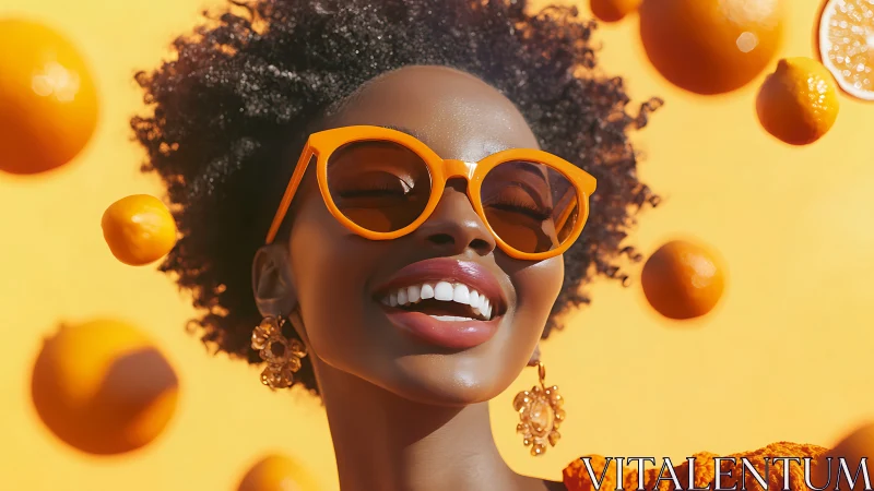 Vibrant close-up portrait integrates citrus color blocking aesthetics